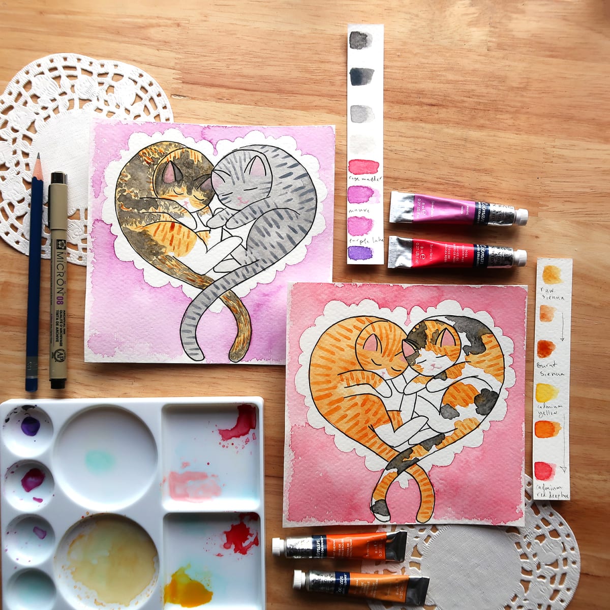 Valentine's Watercolor Cats! Photo