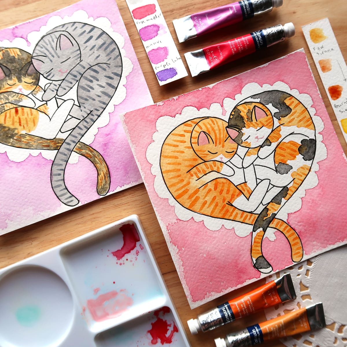 Valentine's Watercolor Cats! Photo