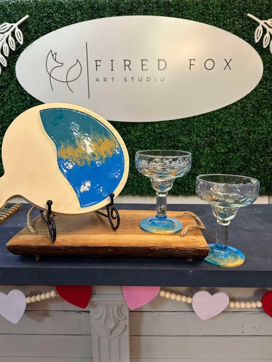 GALENTINE'S EVENT - Resin Pour Charcuterie Board/2 Glasses - Feb 13th (6-8pm) Photo