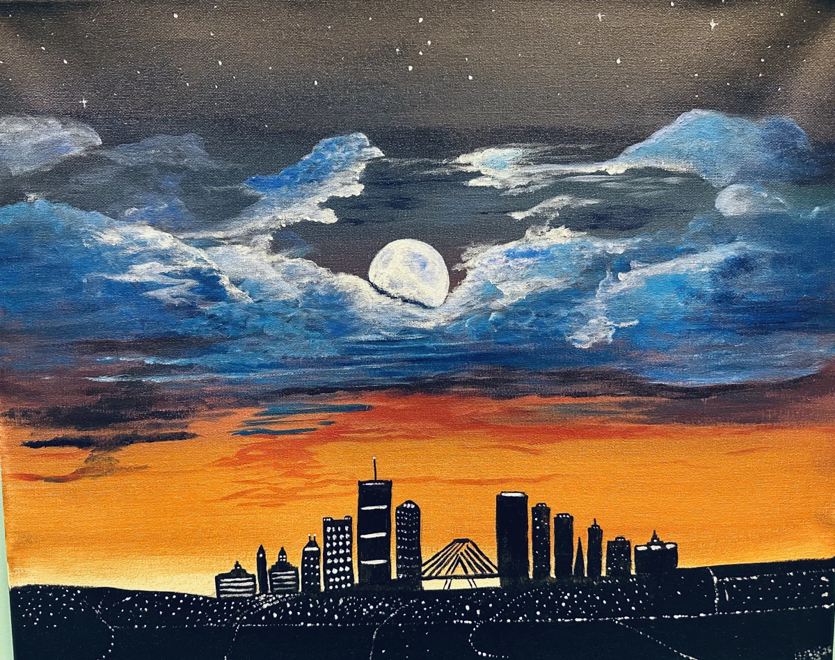 🍷🌙 Boston Skyline: In-studio Paint & Sip Night! Photo