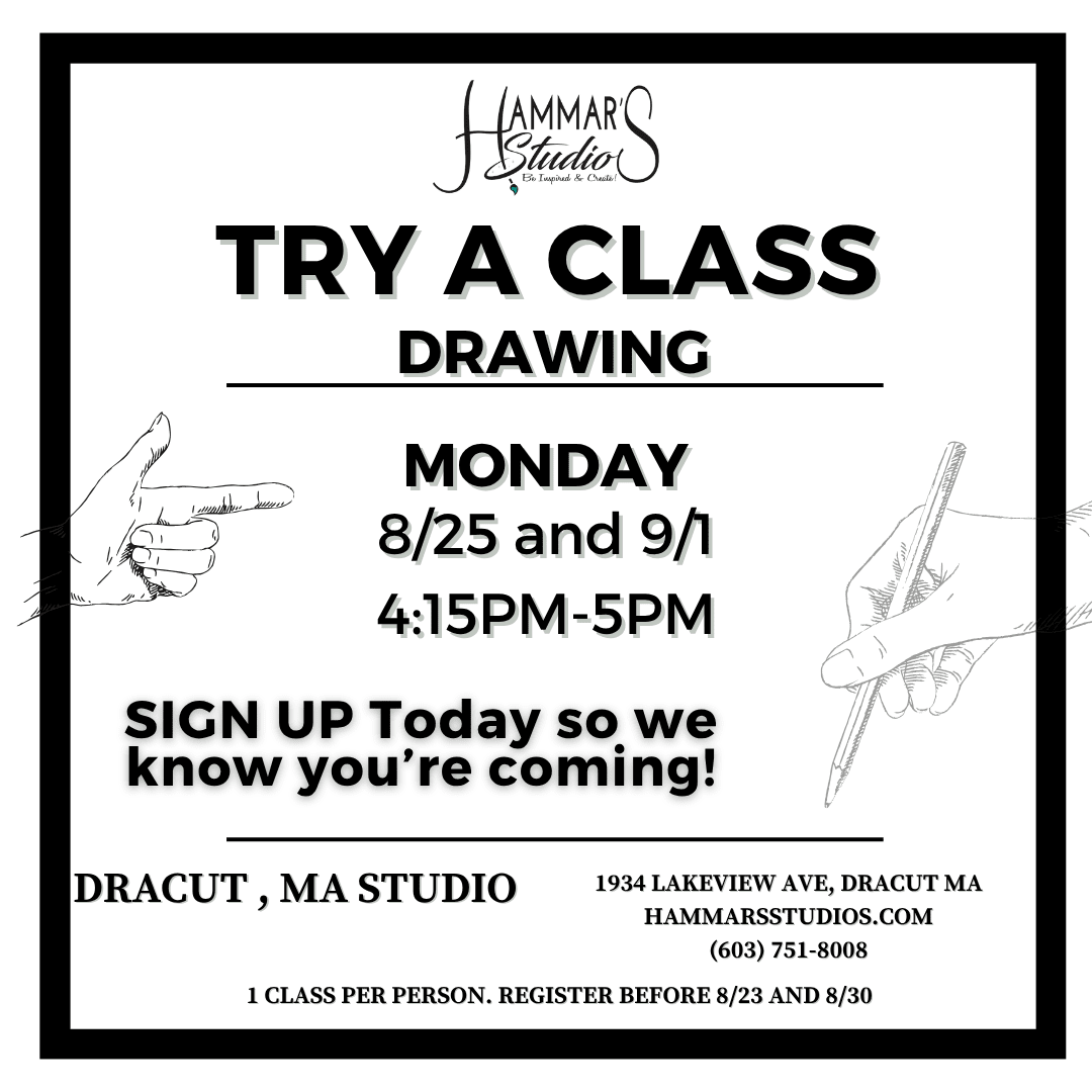 Try a Drawing Class! 1 Day Pass 4:15pm-5pm Dracut, MA 9/1 Photo