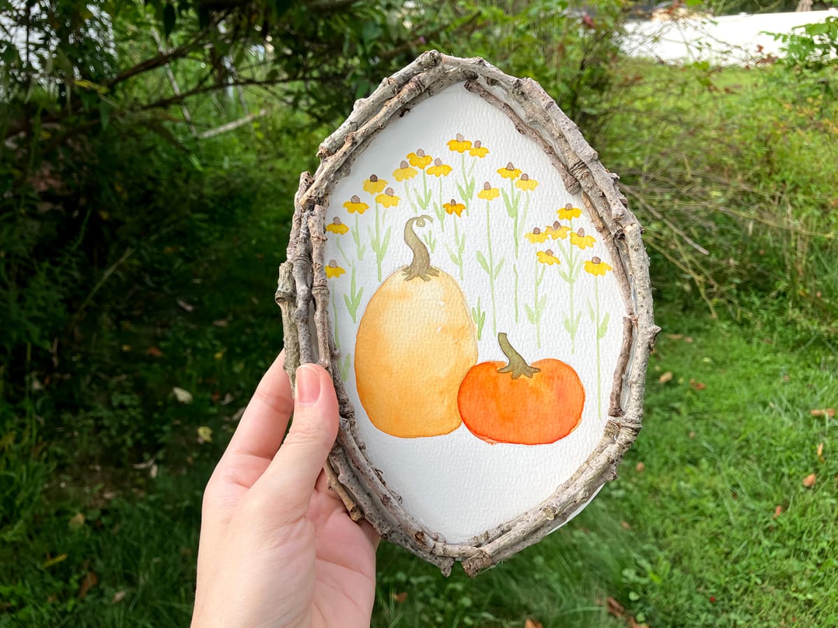 Fall pumpkins watercolor & woodland frame Photo