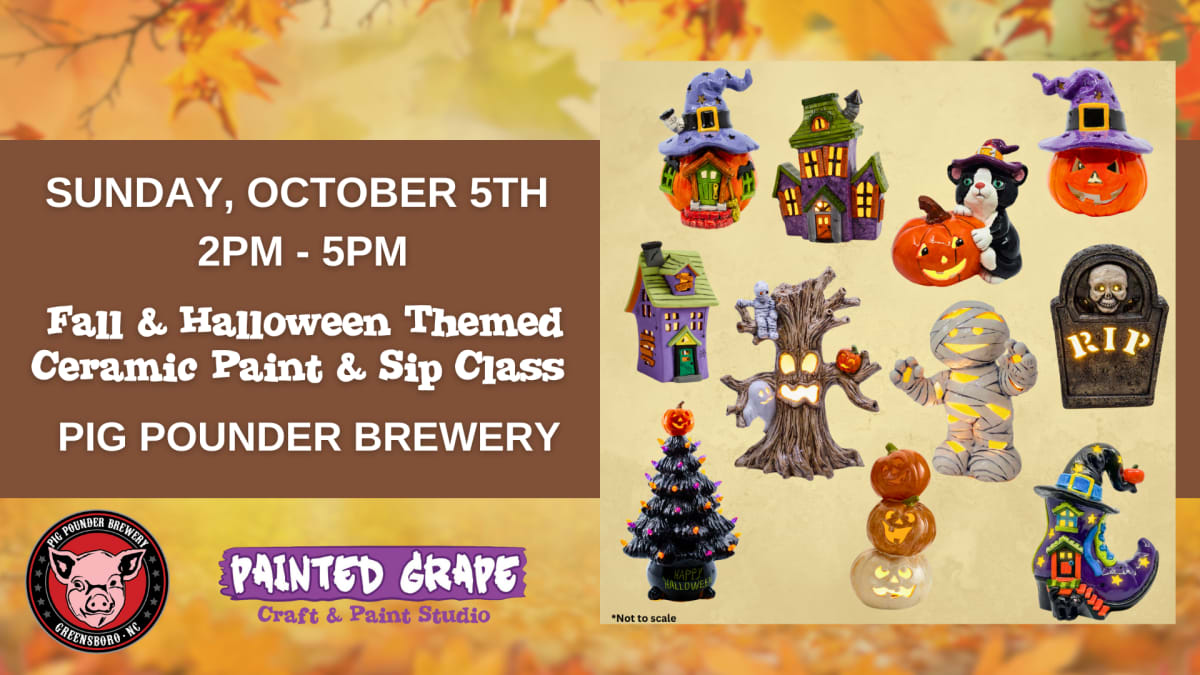 Pig Pounder Brewery Fall and Halloween Themed Lighted and Lantern Make & Take Ceramic Sip & Paint Class Photo