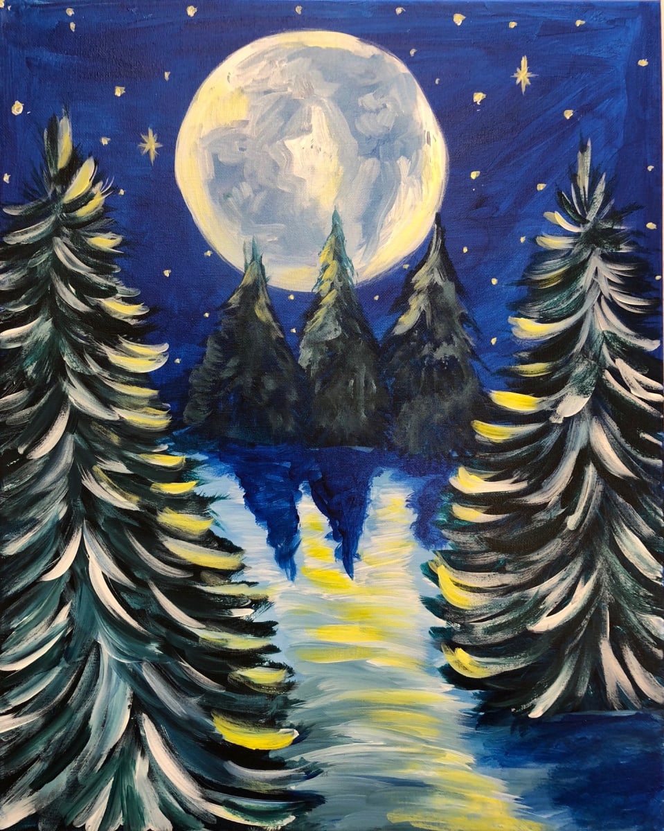 ❄️ Snow Much to Create! - Winter Moon Canvas Paint & Sip Class Photo