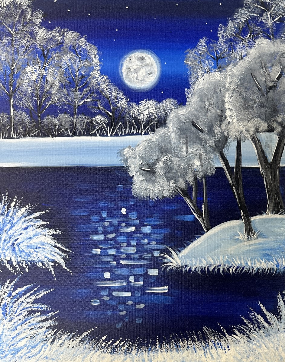 ❄️ Snow Much to Create! - Snowy Lake Canvas Paint & Sip Class Photo