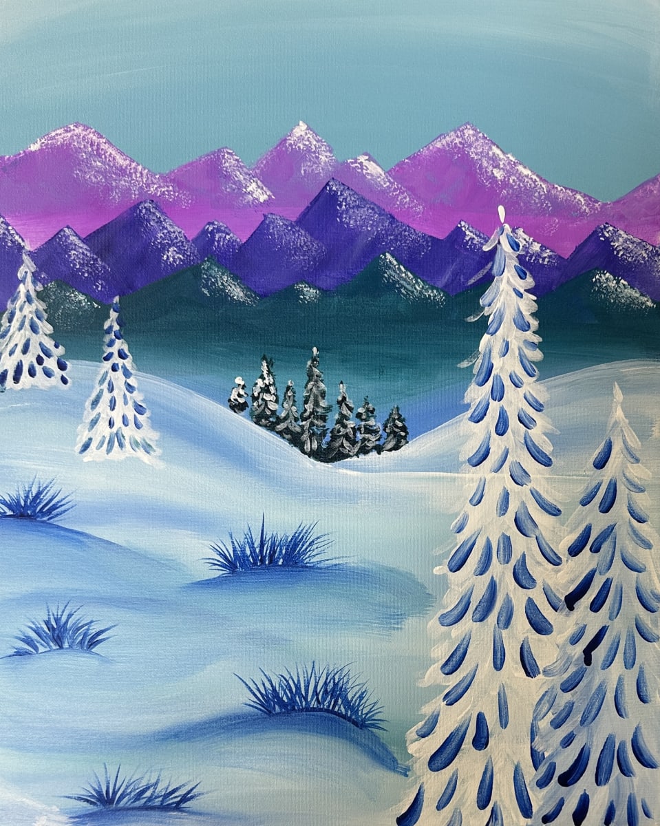 ❄️ Snow Much to Create! - Snowy Hills Canvas Paint & Sip Class Photo