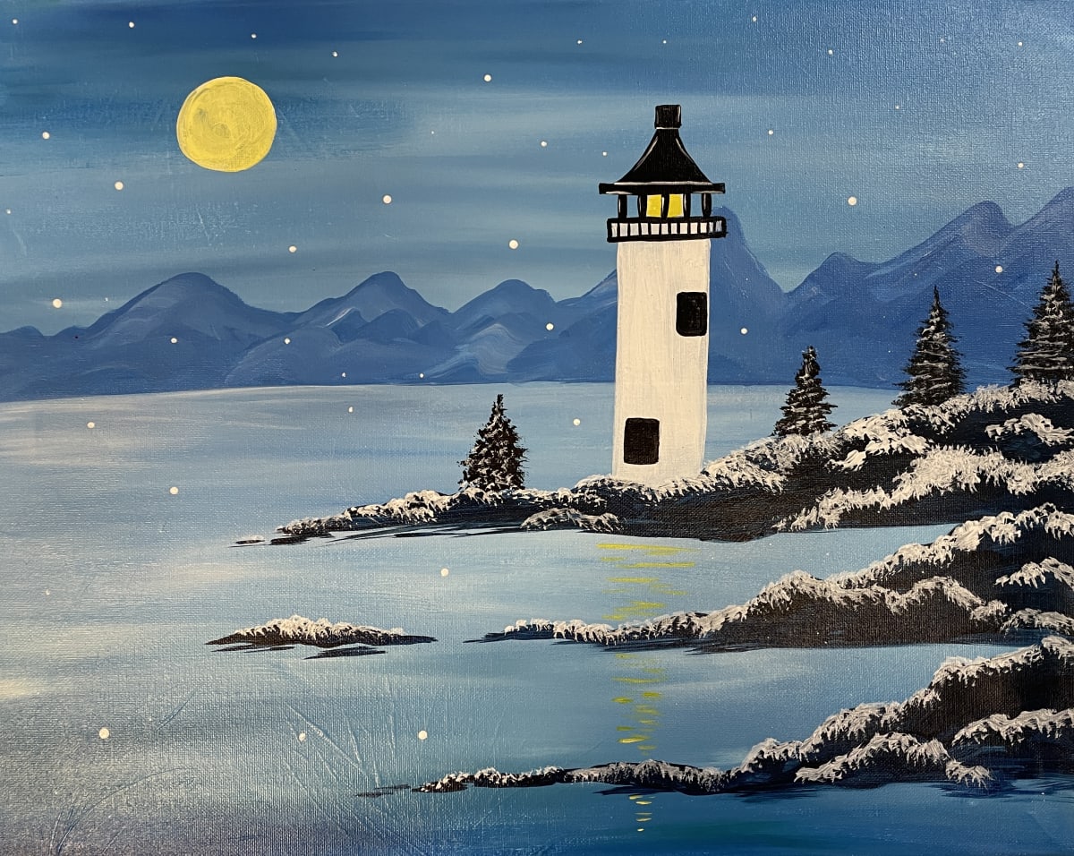 ❄️ Snow Much to Create! - Winter Lighthouse Canvas Paint & Sip Class Photo