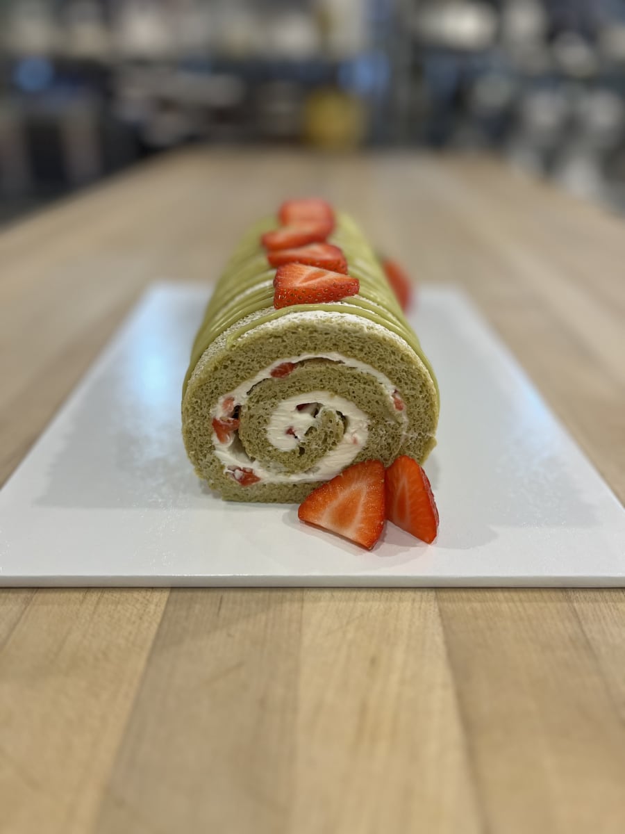 Matcha Strawberry Roll Cake Photo