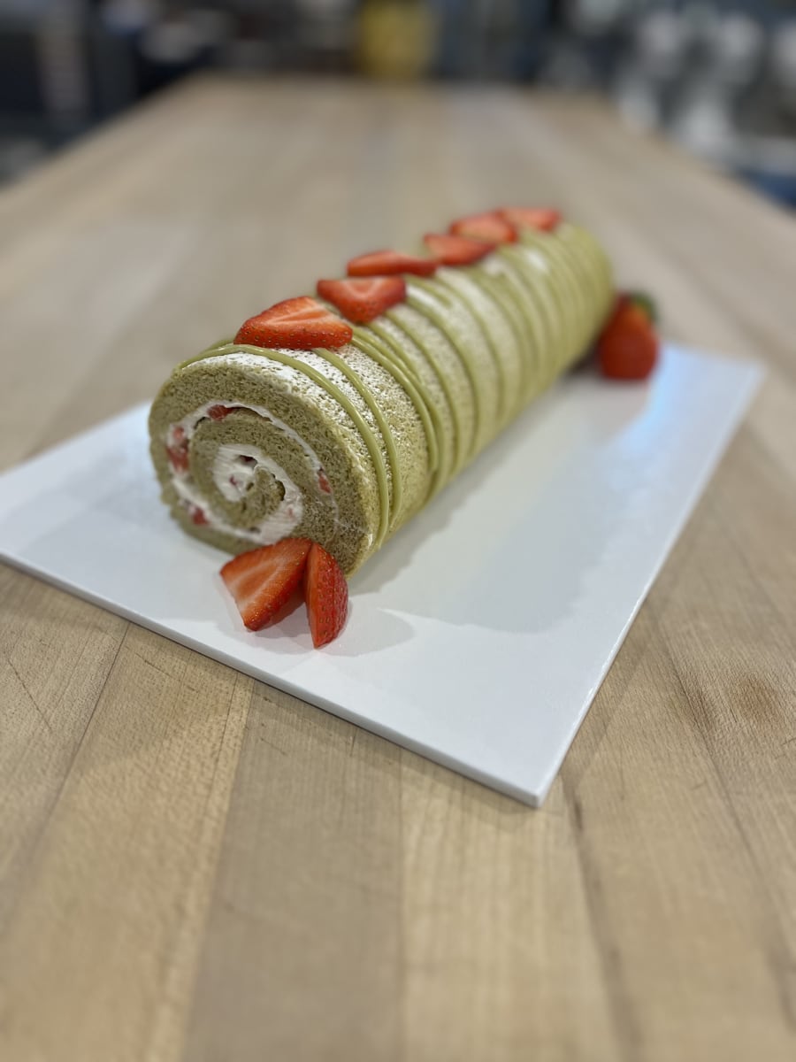 Matcha Strawberry Roll Cake Photo