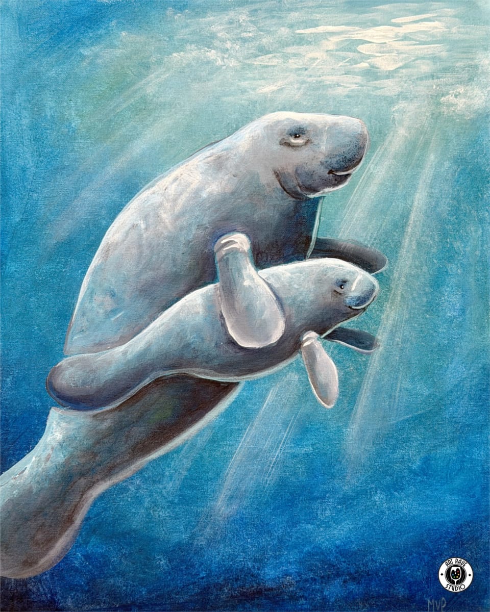 Big & Little Manatee Mom Canvas Photo