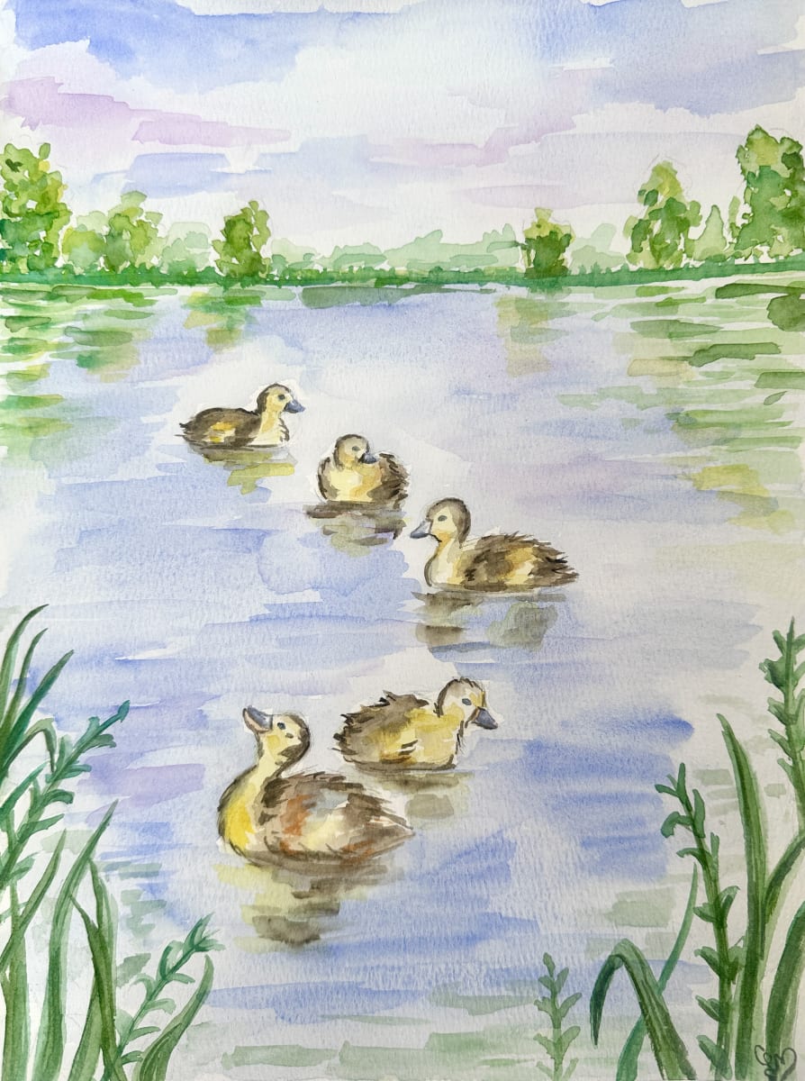 Watercolor Springtime Ducks Photo