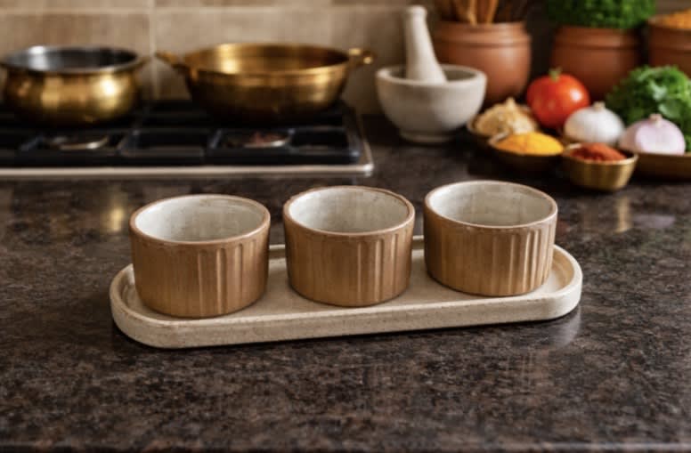 Clay Condiment Tray & Dishes Photo