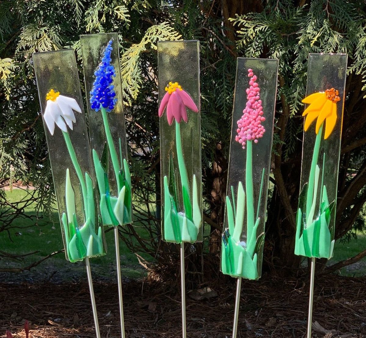 Big & Little Fused Glass Garden Stakes Photo