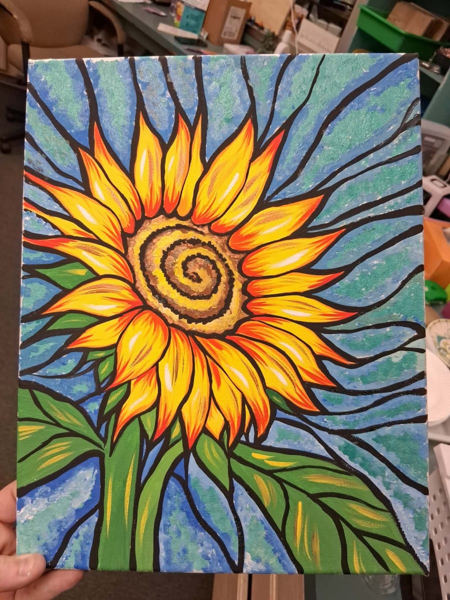 "Sunflower Stained Glass" acrylic step by step painting - ages 7+ Photo