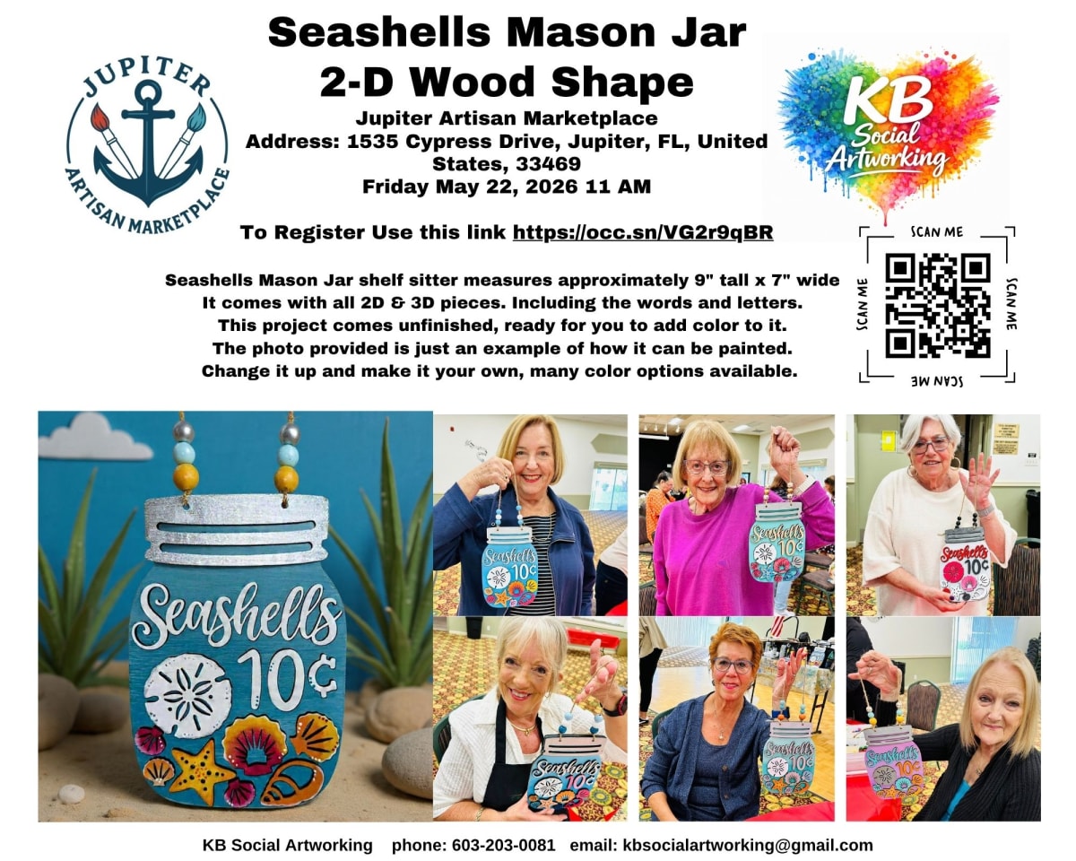 Seashells Mason Jar 2-D Wood Shape Jupiter Artisan Friday May 22, 2026 @11 AM Marketplace Photo