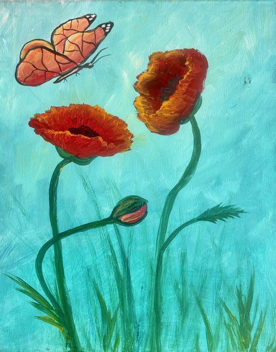 BUTTERFLY & POPPIES Photo