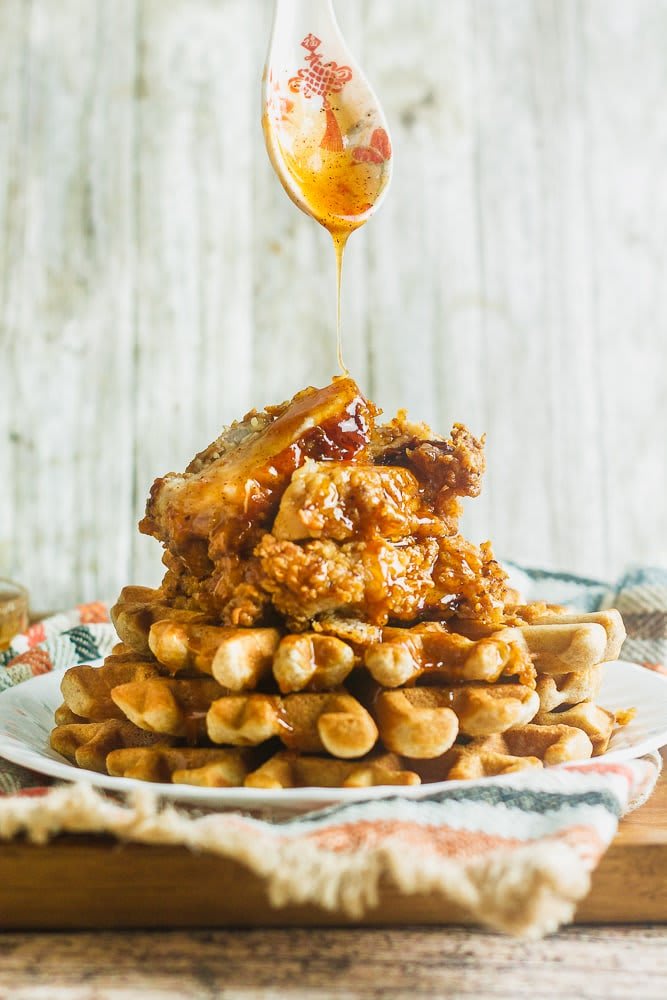 Chicken & Waffles w/ Bananas Foster Dessert Photo
