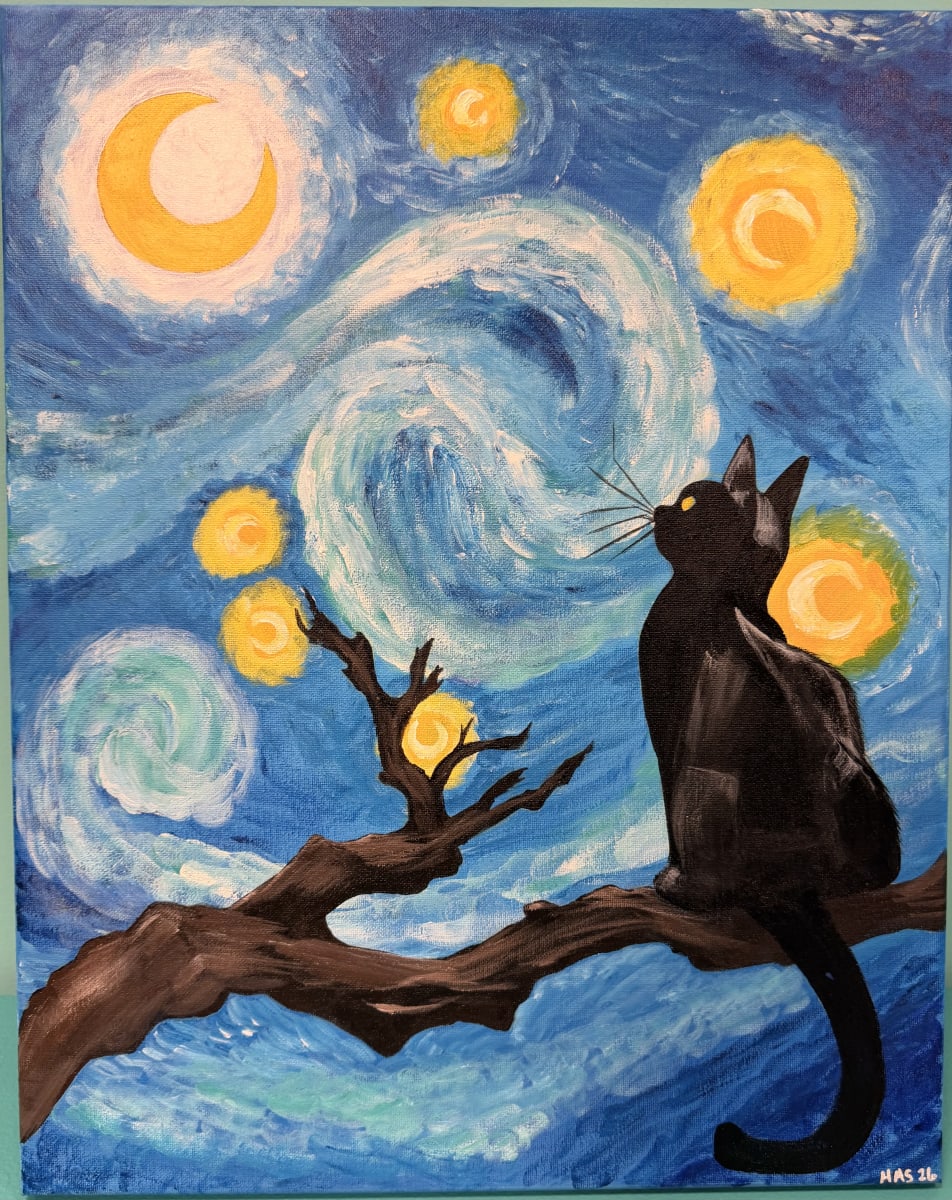 Summer Art Camp: STARRY NIGHT Kitty 🐱 July 3rd Photo