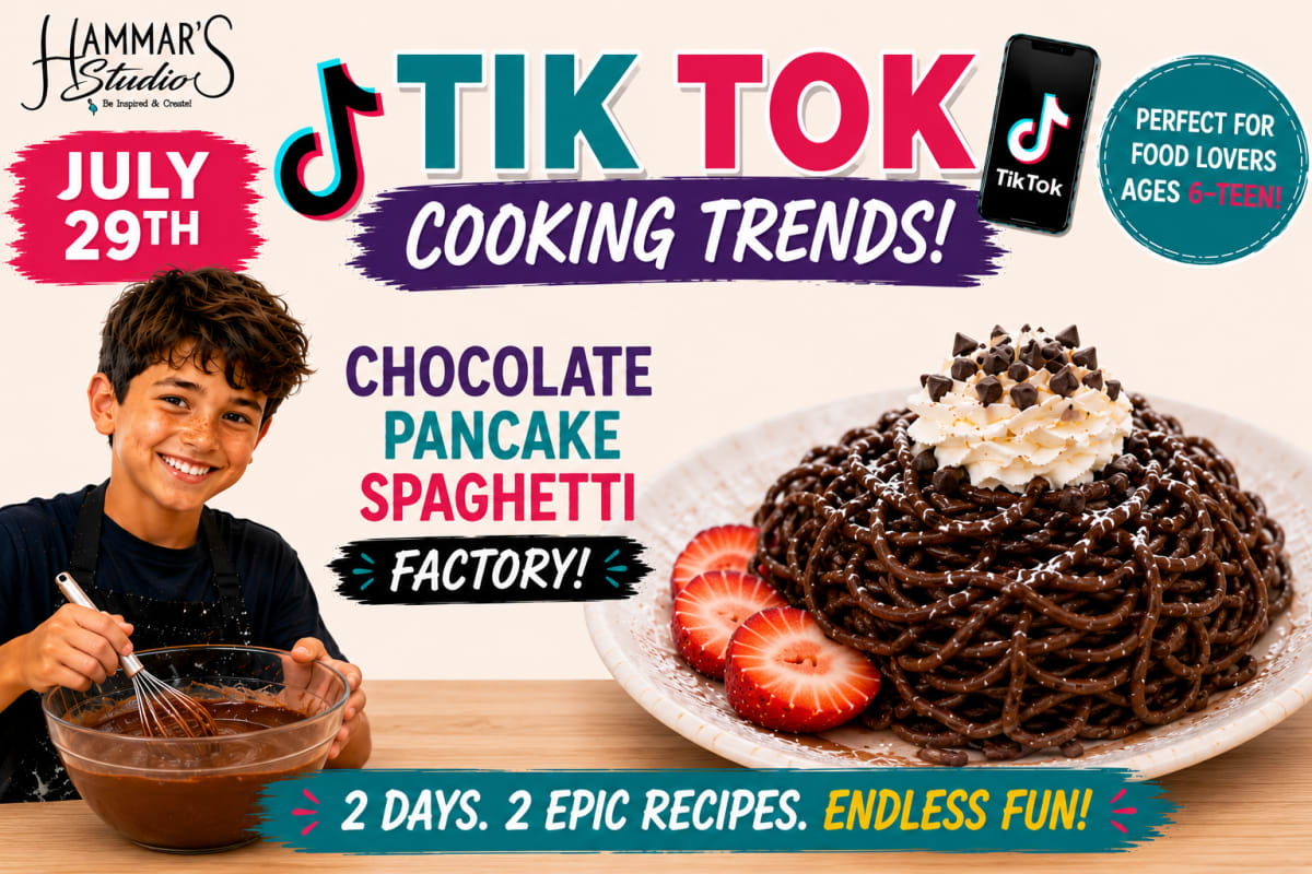 Summer Culinary Camp ✨🍝🍫Tik Tok Cooking Trends: Chocolate Pancake Spaghetti Factory 🍓🍫Jul 29th Photo