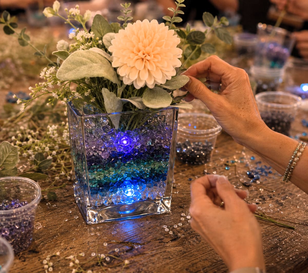 Colon Glimmer Vase Crushed Glass Crafting Party Photo