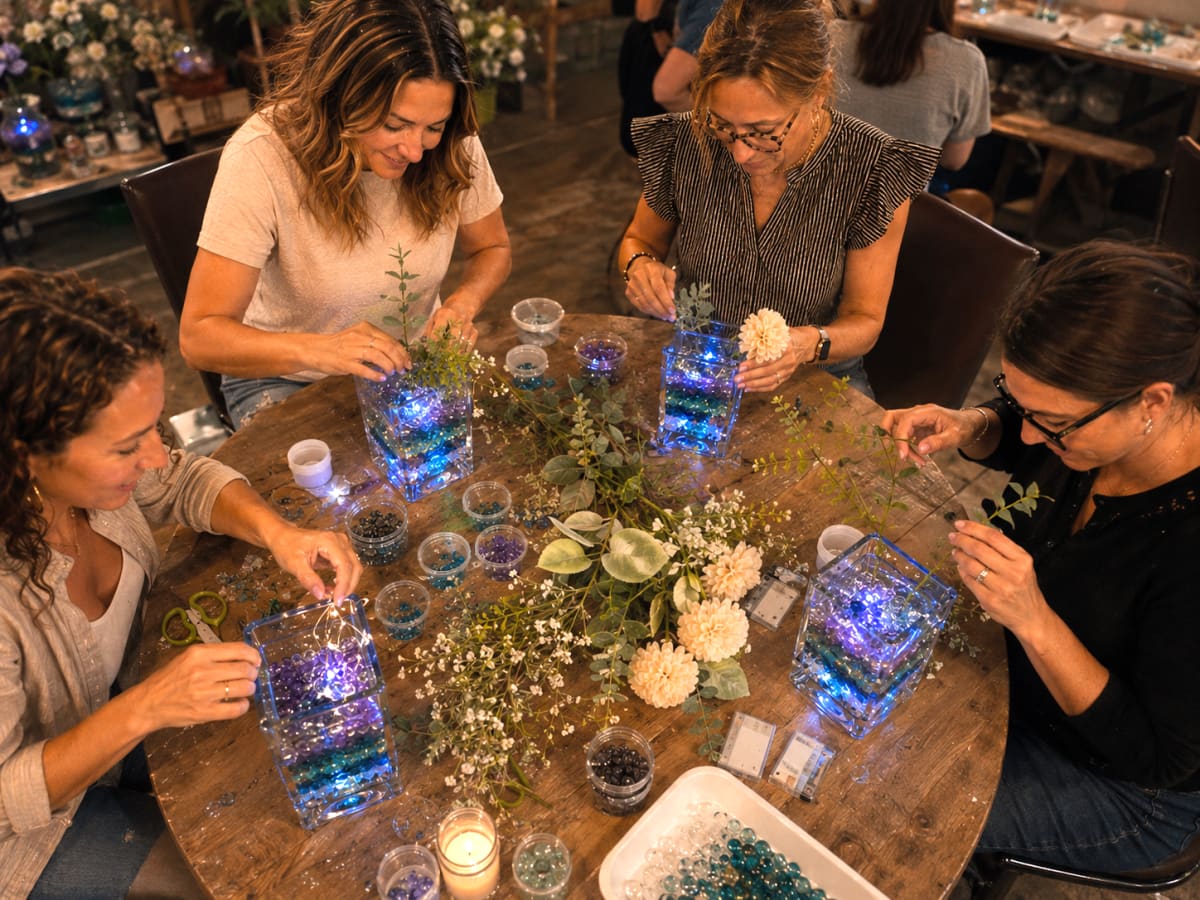 Colon Glimmer Vase Crushed Glass Crafting Party Photo