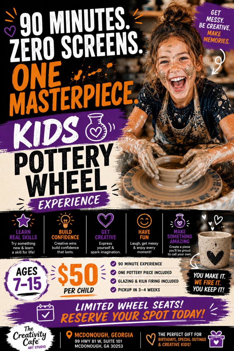 MUD, SPINS & MASTERPIECES™ Kids Pottery Wheel Experience (ages 7 -15) - McDonough Photo