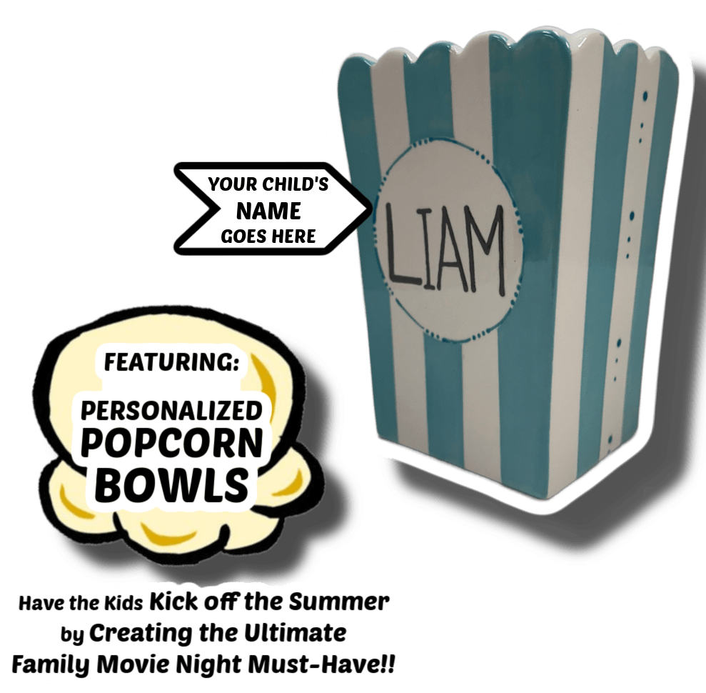 KIDS' NIGHT OUT -- PAINT NIGHT & PIZZA PARTY -- featuring: PERSONALIZED POPCORN BOWLS Photo
