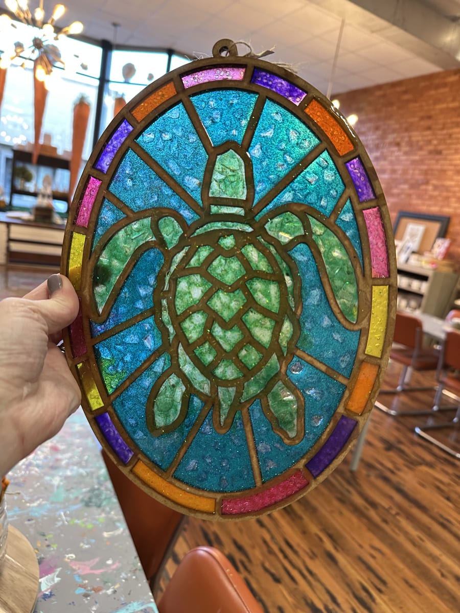 Faux Stained Glass Resin Panel - Sea Turtle Oval -Thursday, July 2nd (6-8pm) Photo