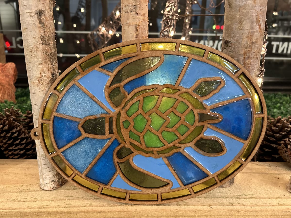Faux Stained Glass Resin Panel - Sea Turtle Oval -Thursday, July 2nd (6-8pm) Photo