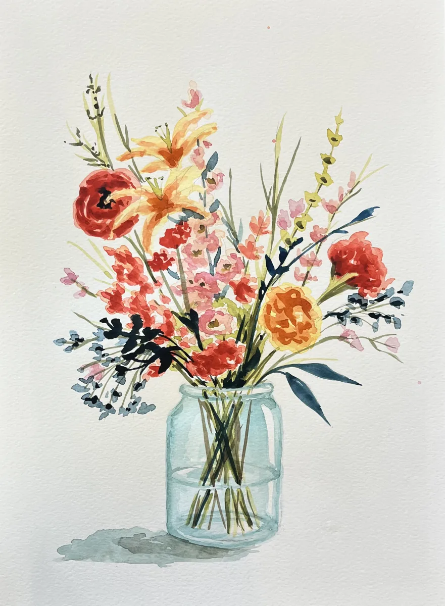 WINE AND WATERCOLOR - Wildflowers In a Vase Photo