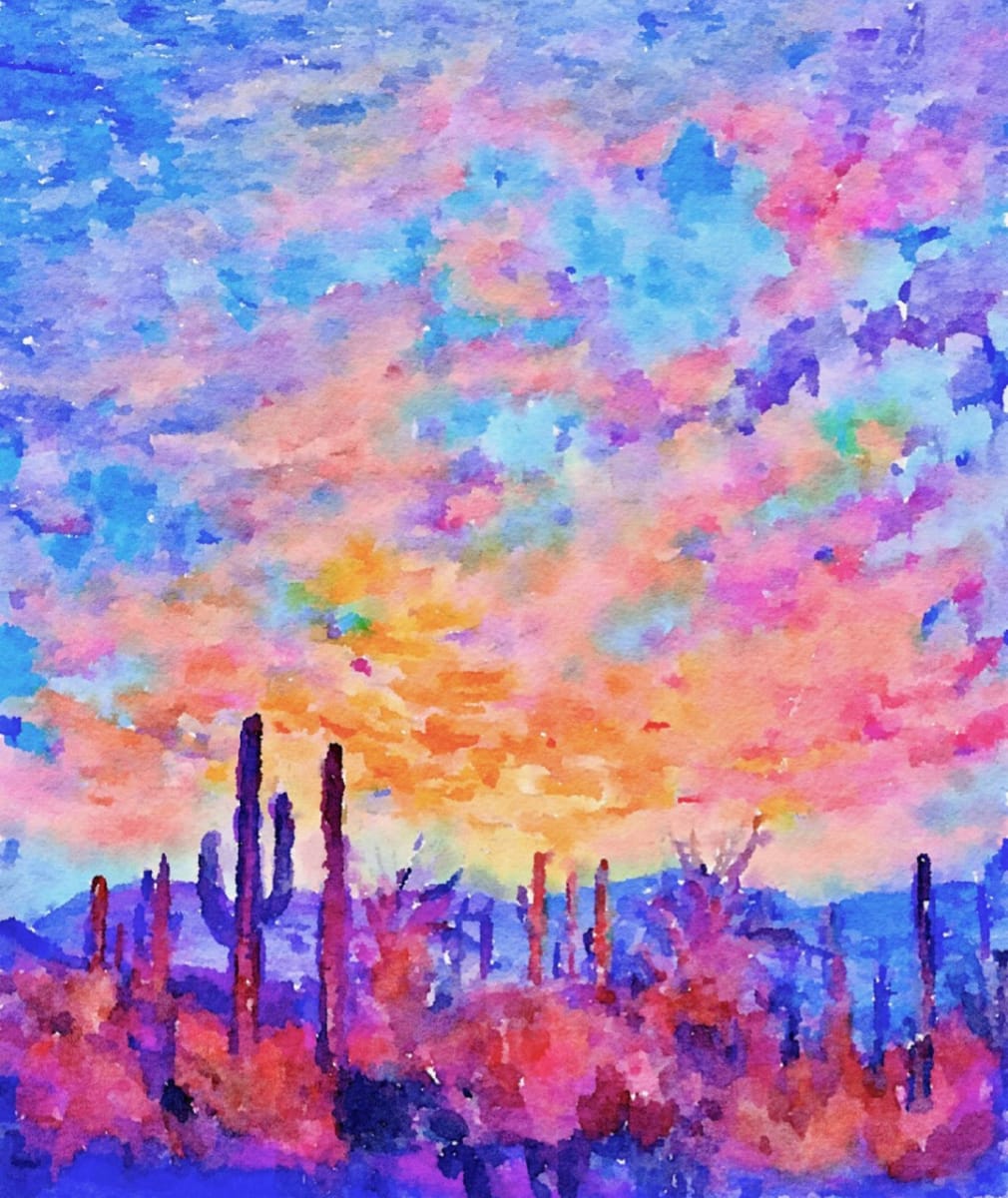 WINE AND WATERCOLOR - Mosaic Desert Sunset Photo