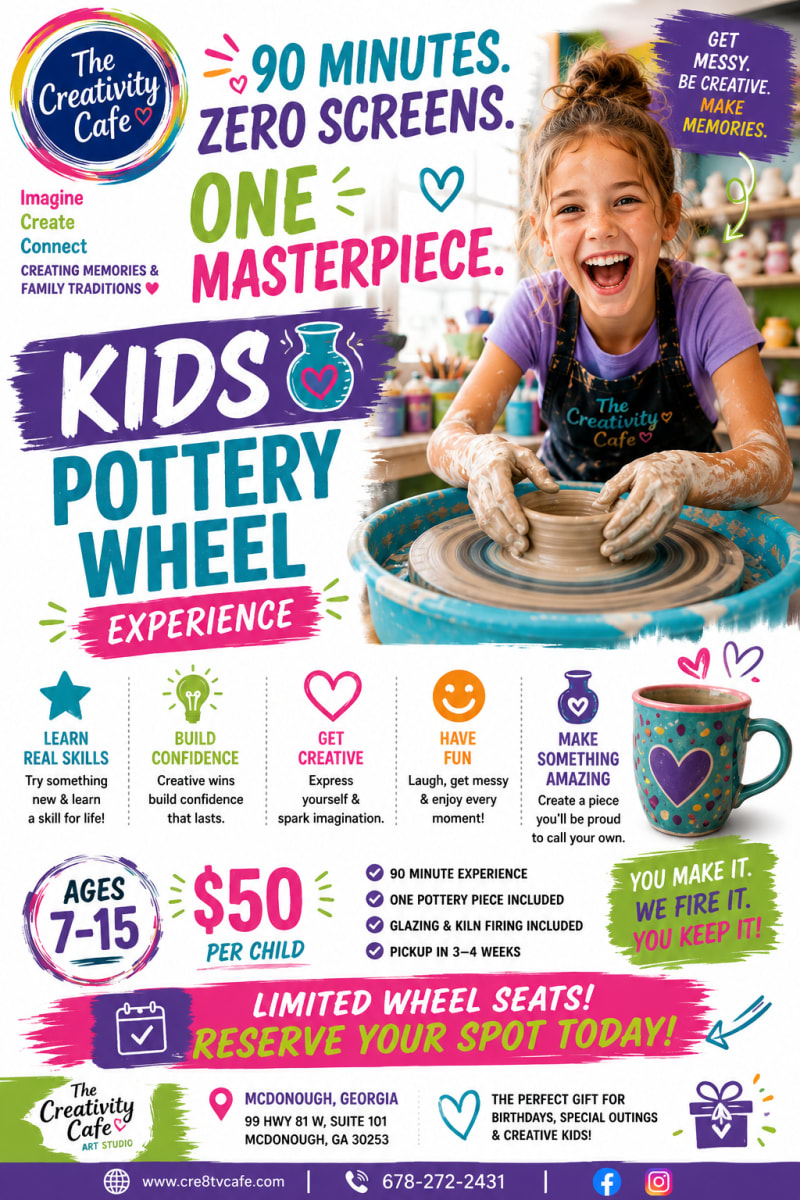 MUD, SPINS & MASTERPIECES™ Kids Pottery Wheel Experience (ages 7 -15) - McDonough Photo