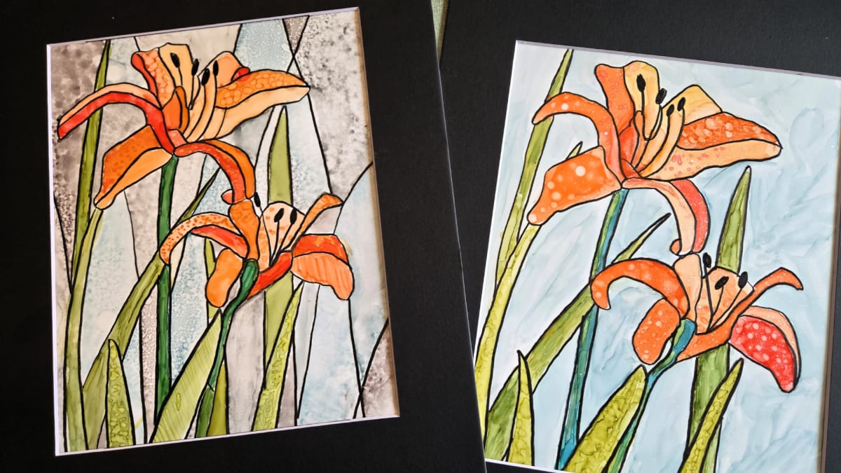 Daylilies Faux Stained Glass with Alcohol Ink Photo
