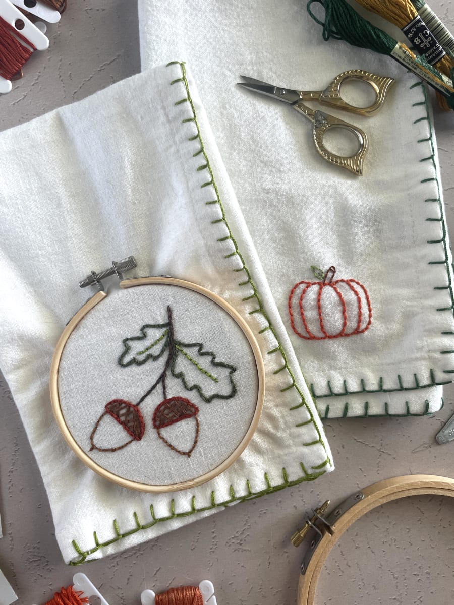 Intro to Embroidery: Autumn Tea Towels Photo
