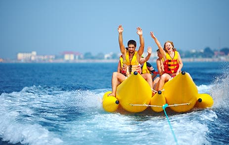 Family on a banana boat in Antigua