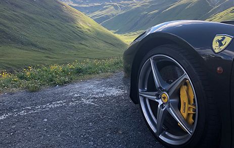 Close up of black Ferrari tyres