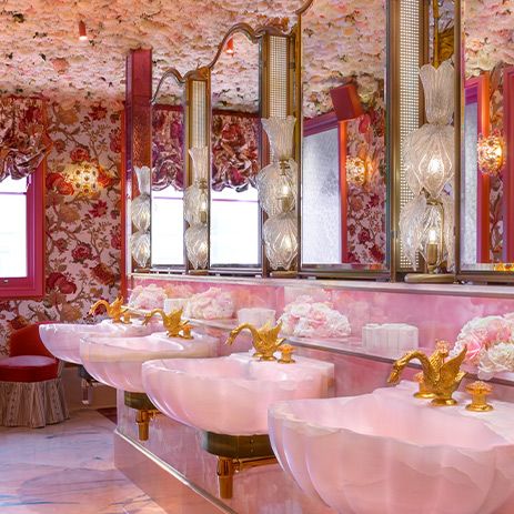 Pink powder room inside Annabel's Mayfair private members club on Berkeley Square