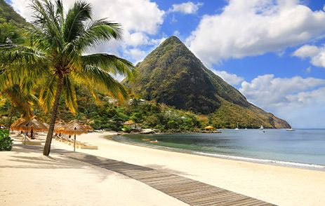 The Pitons from a stunning beach in St. Lucia