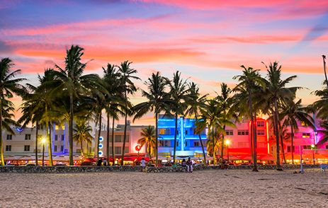 Ocean Drive at dusk from Miami Beach