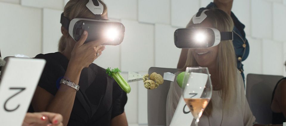 Girls wearing virtual reality headset at Sublimotion, Mandarin Oriental Jumeira Dubai