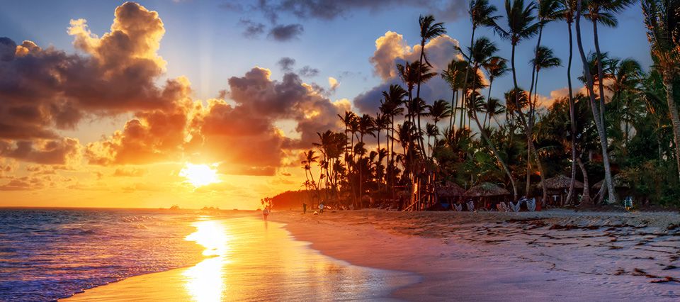 On the beach at sunset 