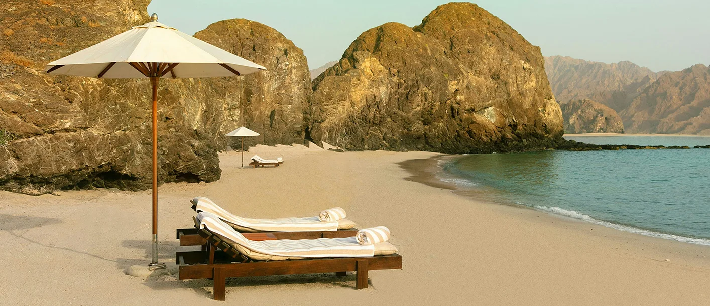 Private beach at Al Bustan Palace, a Ritz Carlton Hotel