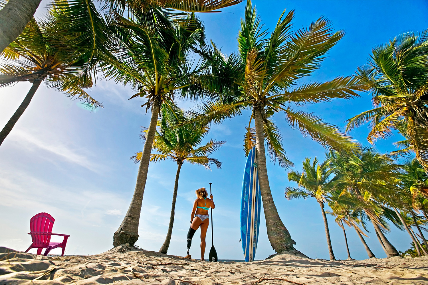 Woman with a prosthetic leg on a Florida beach