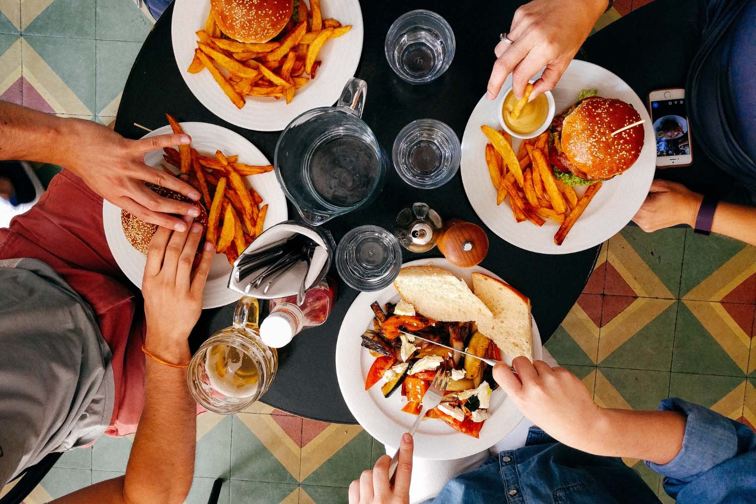 A birds eye view of a restaurant table