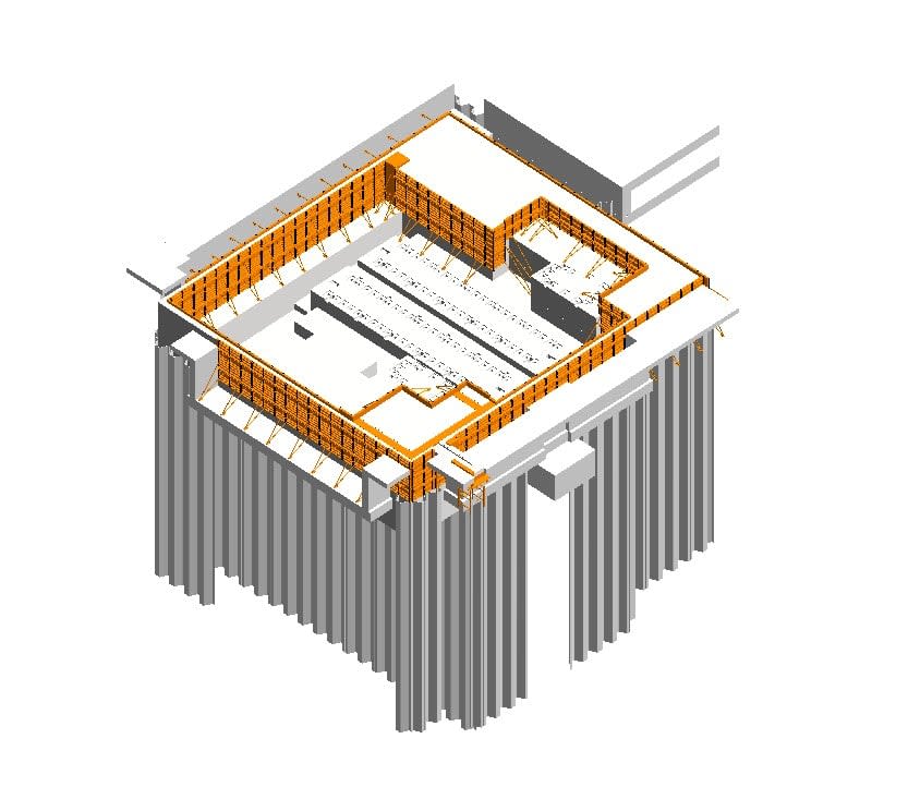Construction site showing advanced formwork for a civil infrastructure project