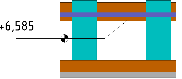 Beam elevation symbol +6,585 on a section through two columns and a slab