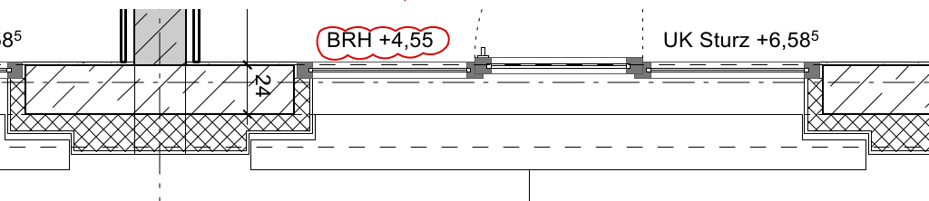 Section detail with the labels BRH +4,55 and UK Sturz +6,58
