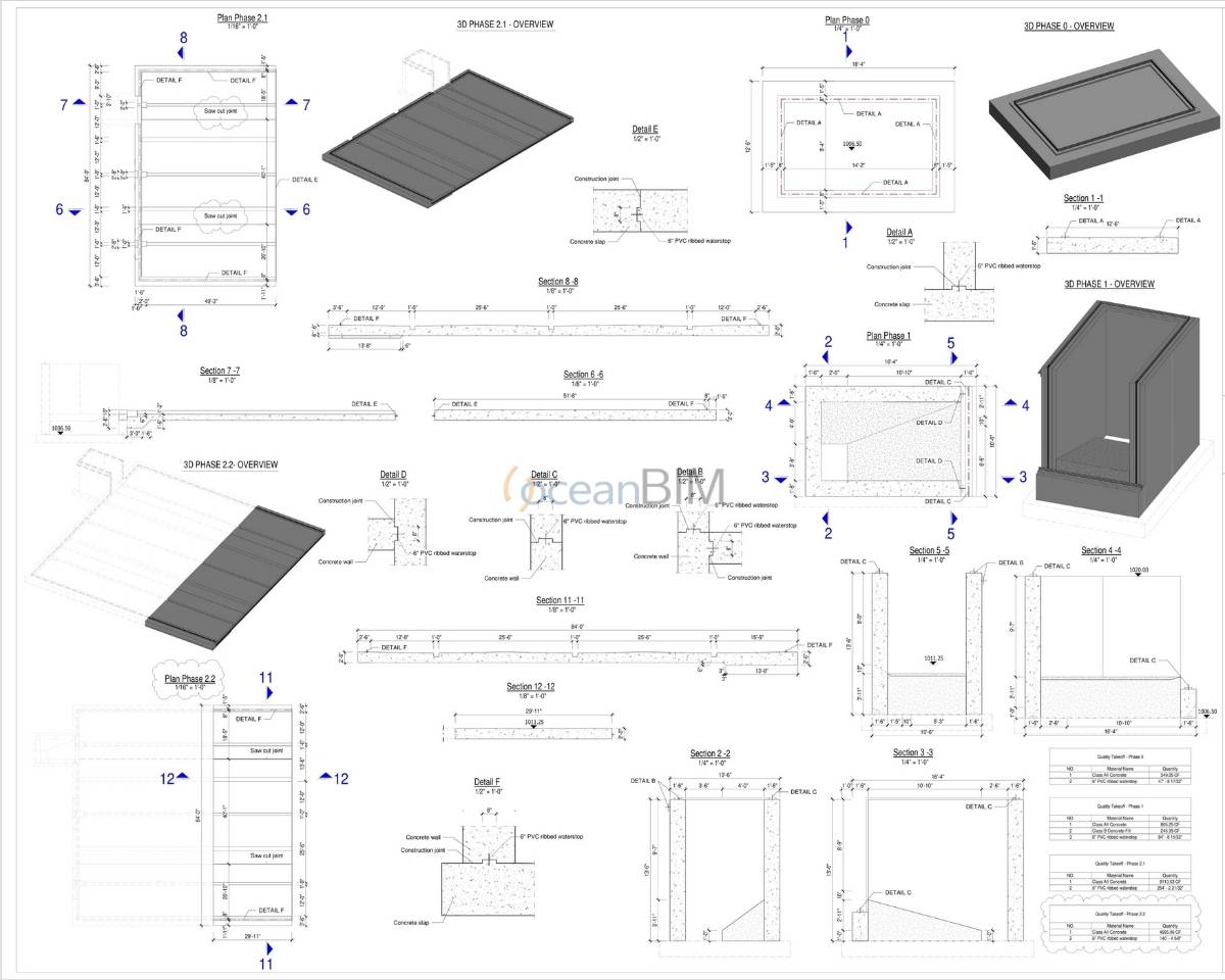 Pourmap drawing sheet with pour sections and details, example 2 of 9