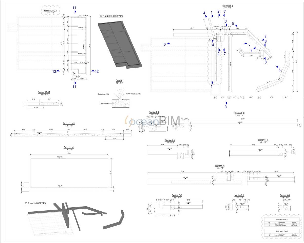 Pourmap drawing sheet with pour sections and details, example 3 of 9