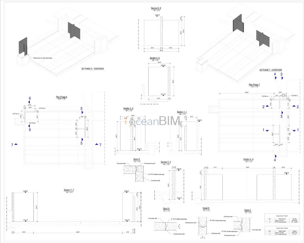 Pourmap drawing sheet with pour sections and details, example 6 of 9